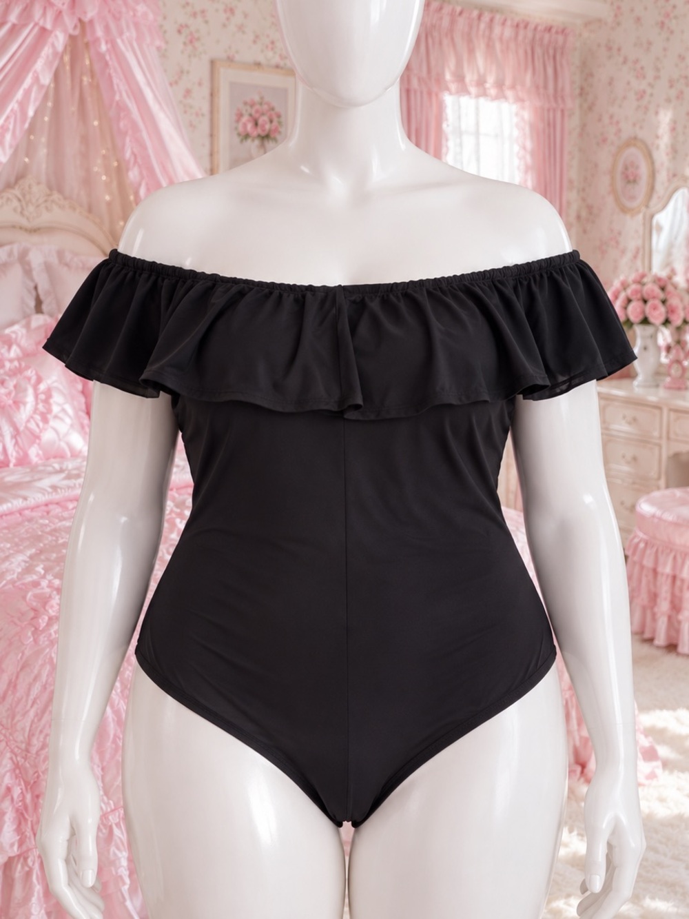 Boo hoo plus size off shoulder black bodysuit 1X